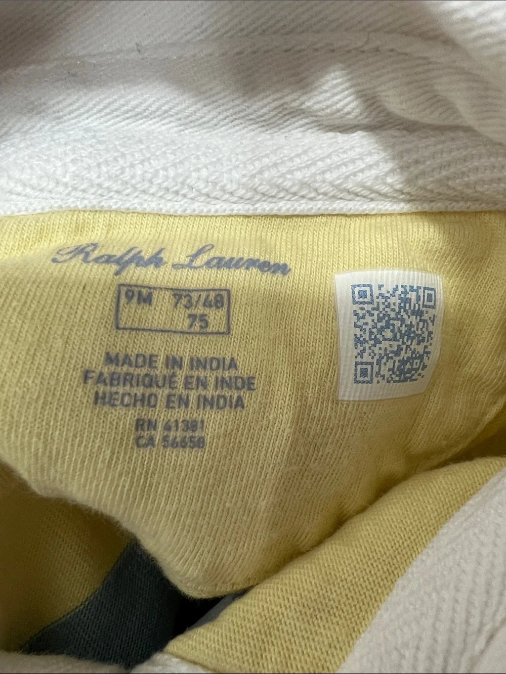 Ralph Lauren yellow blue and white cotton Polo color block romper size 9 months